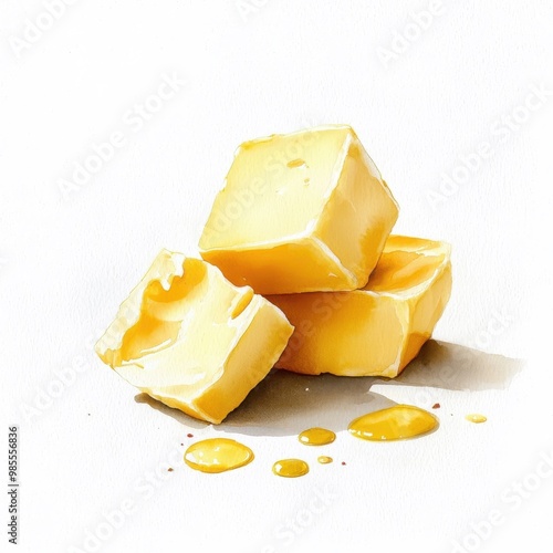 Simple watercolor butter, isolated on a white background.