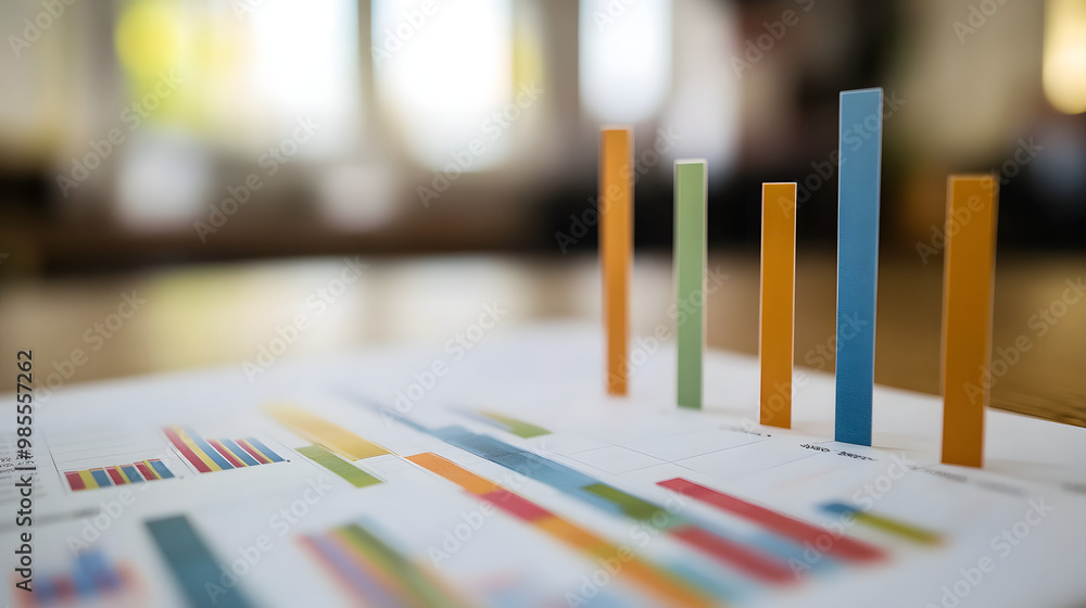 Financial report concept with growth arrow pointing up on a chart Financial report concept with growth arrow pointing up on a chart