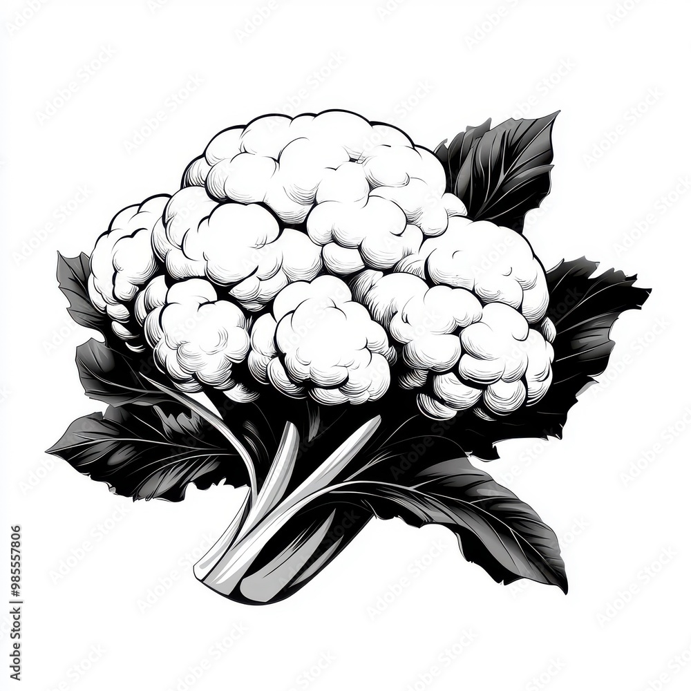 Fototapeta premium Continuous line art drawing of cauliflower, isolated on a white background.
