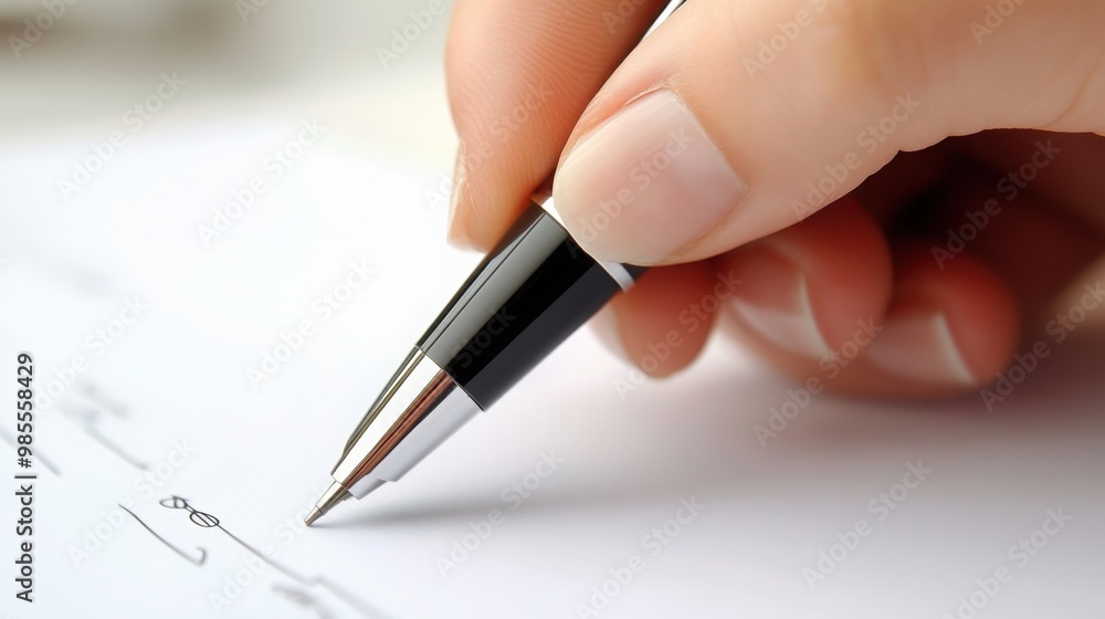 hand signing a business contract with a sleek pen on a clean white surface hand signing a business contract with a sleek pen on a clean white surface
