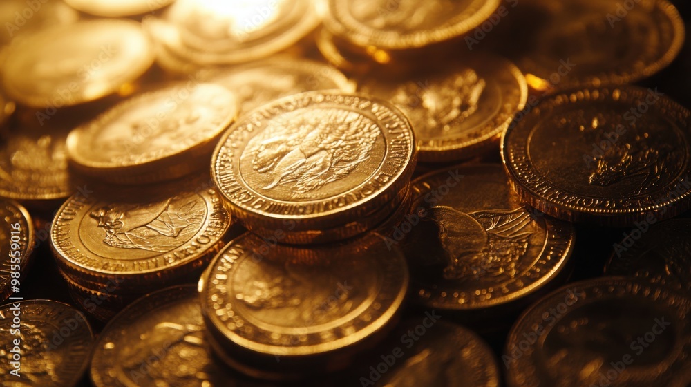 stack of polished gold coins, placed on a soft neutral background stack of polished gold coins, placed on a soft neutral background