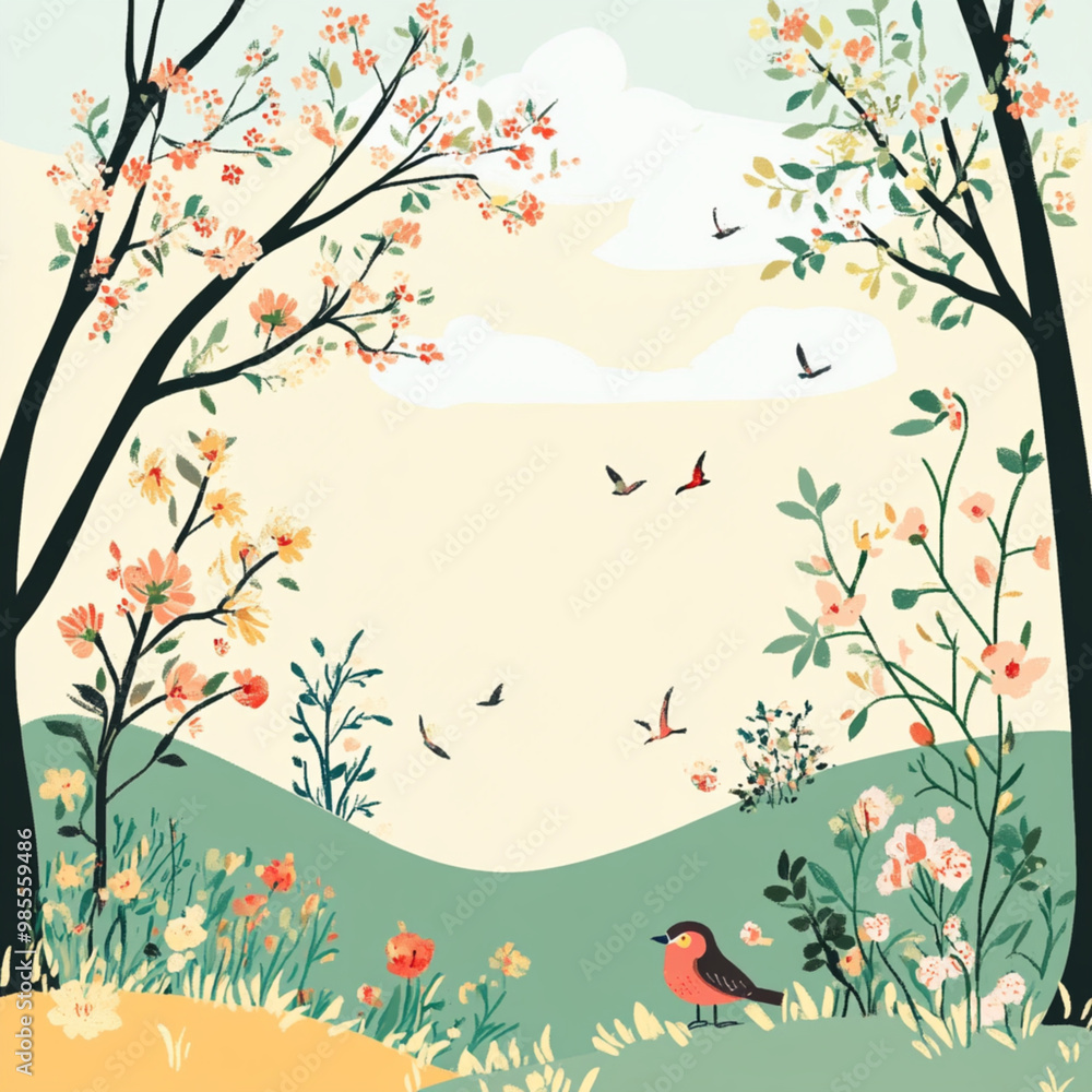 simple illustration on the theme of the month of April, spring nature simple illustration on the theme of the month of April, spring nature