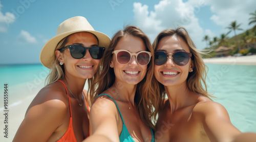 Happy Friends Taking Beach Selfies | Fun Beach Vacation Photos of Friends at Tulum