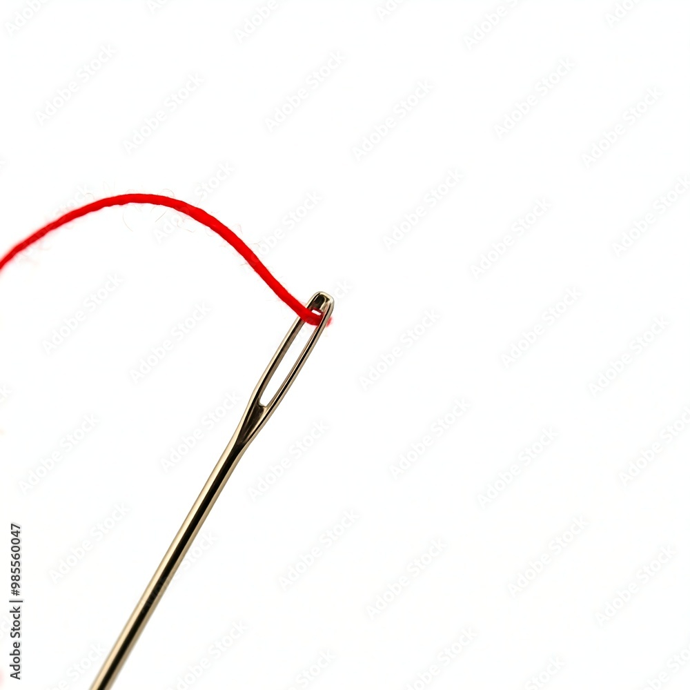 Closeup of red thread in a needle isolated on white background Closeup of red thread in a needle isolated on white background