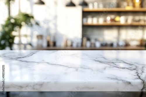 Empty marble counter, copy space with blurred background with generative ai