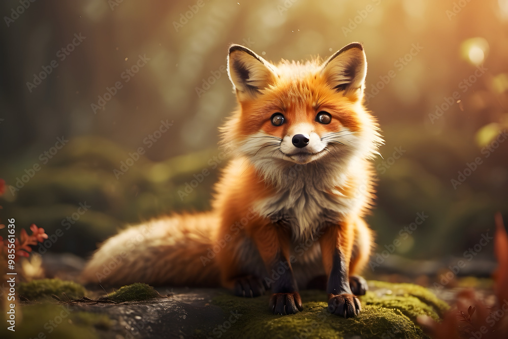 Smiling Fox: A cute, bushy-tailed fox with a bright smile and sparkling eyes Smiling Fox: A cute, bushy-tailed fox with a bright smile and sparkling eyes