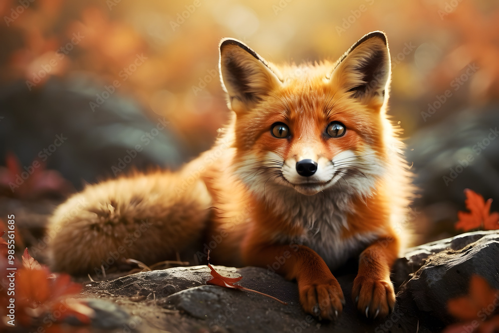 Fototapeta premium Smiling Fox: A cute, bushy-tailed fox with a bright smile and sparkling eyes