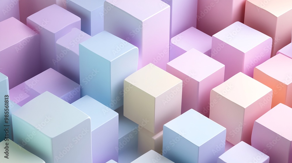 An abstract geometric background showcases randomly stacked cubes in soft pastel shades, producing playful depth and shadows An abstract geometric background showcases randomly stacked cubes in soft pastel shades, producing playful depth and shadows
