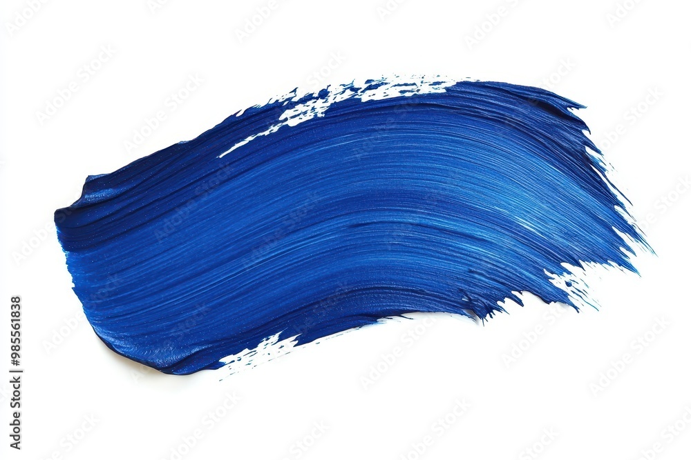 A vibrant blue paint stroke on a white background, showcasing texture and color blending. A vibrant blue paint stroke on a white background, showcasing texture and color blending.