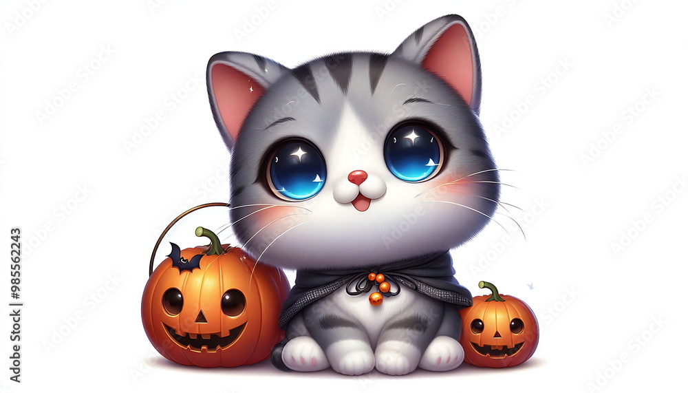 Cute Cat with Pumpkins , Halloween , Animation Style, Happy and Beautiful, Design for T-Shirts, Stickers, or Any Product, White Background, AI-Generated Cute Cat with Pumpkins , Halloween , Animation Style, Happy and Beautiful, Design for T-Shirts, Stickers, or Any Product, White Background, AI-Generated
