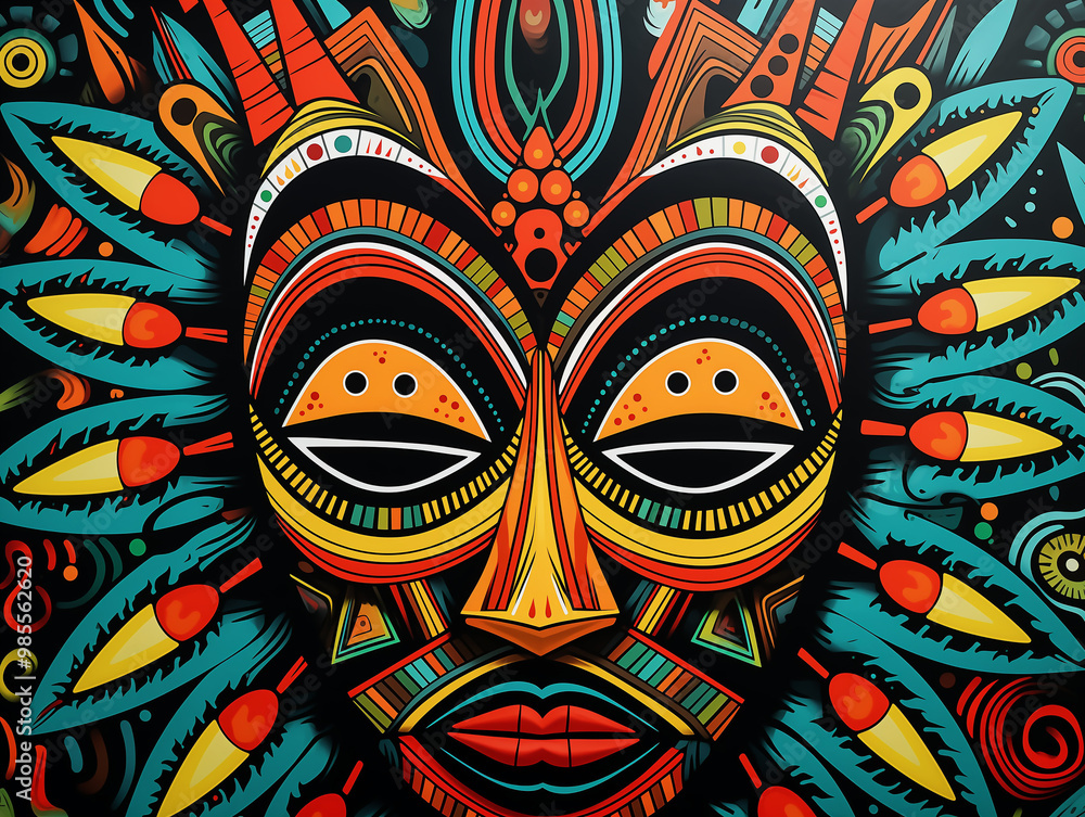 Colorful African Tribal Mask in Ethnic Style, AI Generation Colorful African Tribal Mask in Ethnic Style, AI Generation