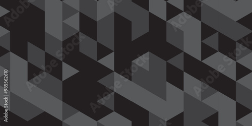 Triangle shape retro wall grid pattern geometric ornament tile vector square element. Abstract geometric black and gray background seamless mosaic and low polygon triangle texture wallpaper.