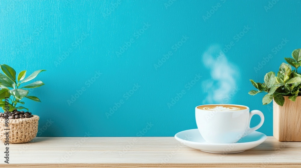 A captivating coffee portrait showcasing the steam gracefully rising from a beautifully crafted cup, set against a soft blue background, perfect for your creative projects. A captivating coffee portrait showcasing the steam gracefully rising from a beautifully crafted cup, set against a soft blue background, perfect for your creative projects.