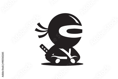 cute ninja clipart vector silhouette isolated in white background photo