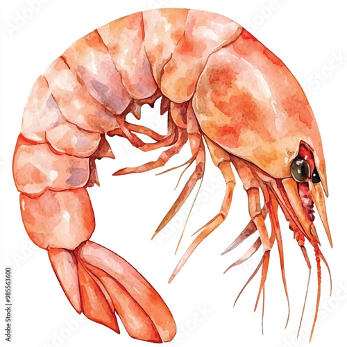 Shrimp watercolor clipart illustration isolated