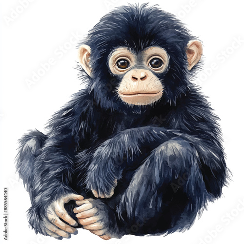 Siamang watercolor clipart illustration isolated