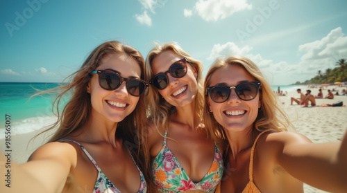 Happy Friends Taking Beach Selfies | Fun Beach Vacation Photos of Friends at Tulum