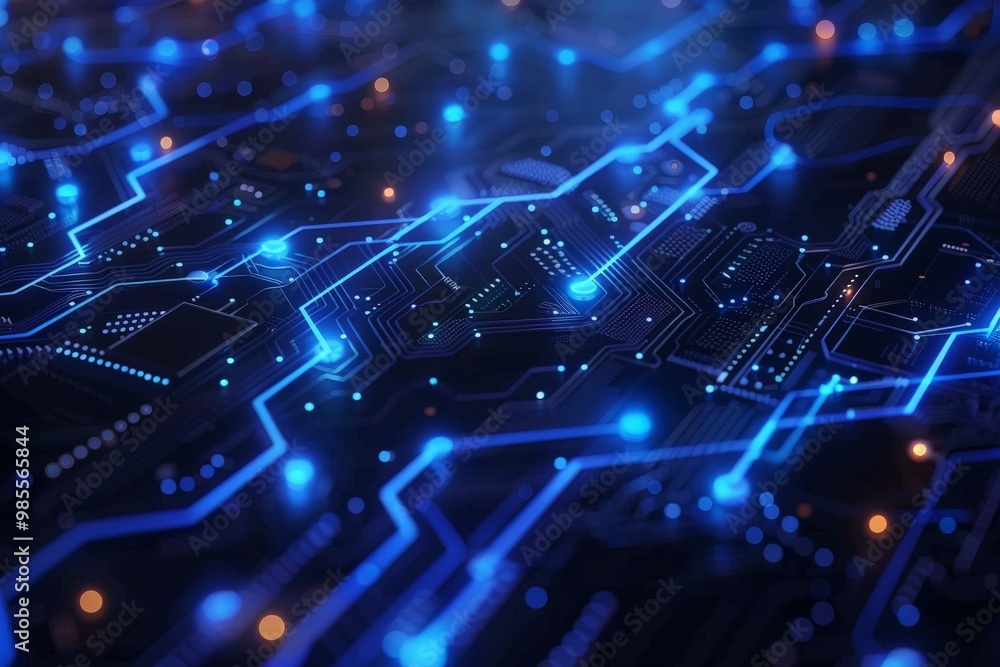 Abstract Circuit Board with Blue Glowing Lines Abstract Circuit Board with Blue Glowing Lines