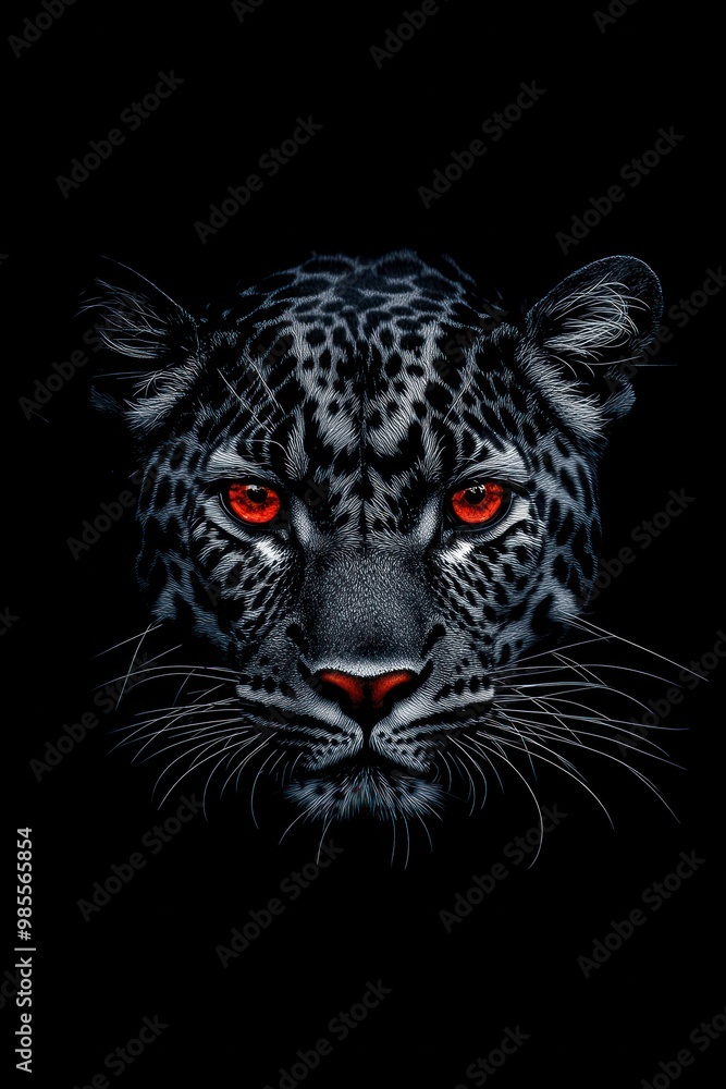 Intimidating Leopard with Fiery Red Eyes on a Dark Background – High-Detail Wildlife Portrait for Creative Projects Intimidating Leopard with Fiery Red Eyes on a Dark Background – High-Detail Wildlife Portrait for Creative Projects