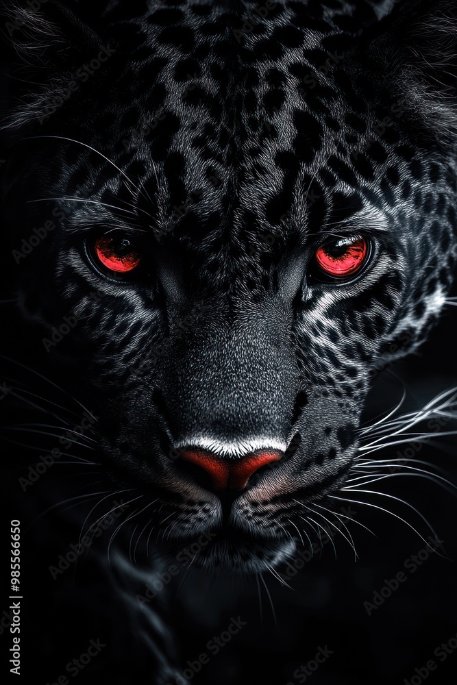 Intense Leopard with Glowing Red Eyes in Dark Close-up – High-Contrast Wildlife Photography for Bold Creative Use Intense Leopard with Glowing Red Eyes in Dark Close-up – High-Contrast Wildlife Photography for Bold Creative Use