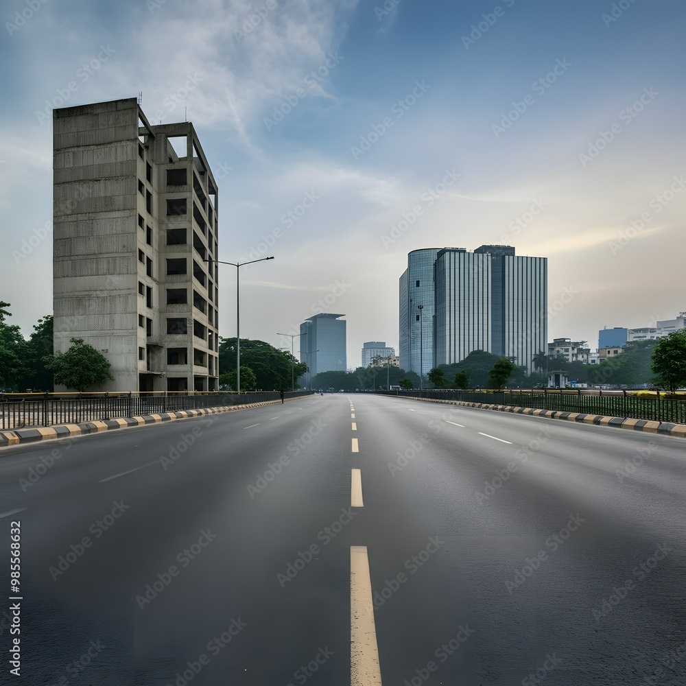 Landscape with a city background with road Landscape with a city background with road