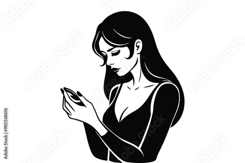 Female Model Checking Her Nails Silhouette, Elegant Woman in Fashion Pose, Nail Care Vector Illustration photo