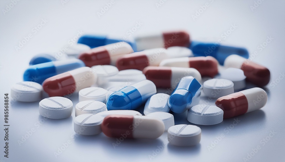 Isolated on white ,Selective focus on capsules and pills.Antibiotics drug resistance. Isolated on white ,Selective focus on capsules and pills.Antibiotics drug resistance.
