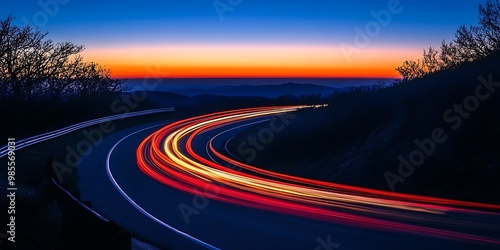 Evening view of the road with fast moving object with continues light ray stretched over the road