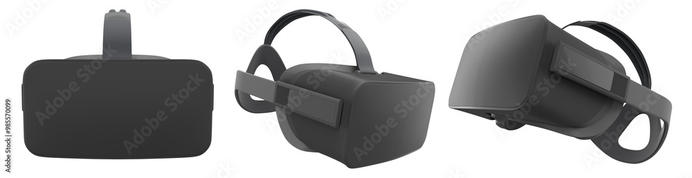 Virtual reality glasses and headset isolated on white background with clipping path. 3D render of design that enhances immersive gaming experiences for users Virtual reality glasses and headset isolated on white background with clipping path. 3D render of design that enhances immersive gaming experiences for users
