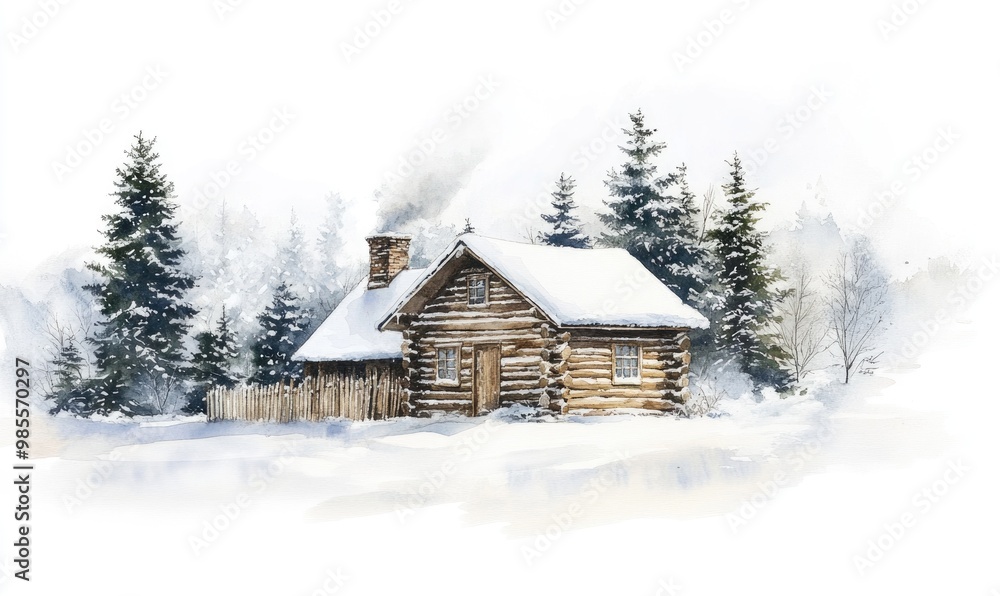 Naklejka premium A cabin in the woods with a chimney and a fireplace