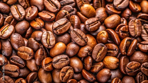 Close up view of aromatic coffee beans with space for text