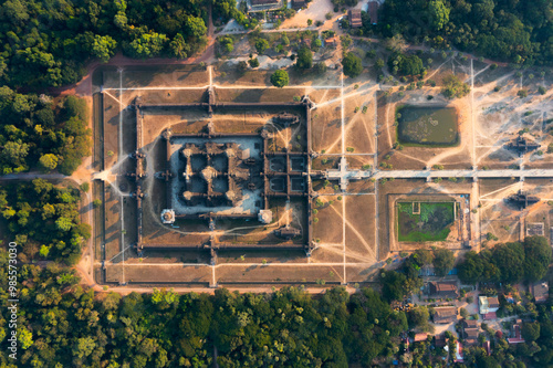 View of the UNESCO Heritage Site Angkor Wat Temple, Angkor wat Top view show the complex of angkor wat architecture.