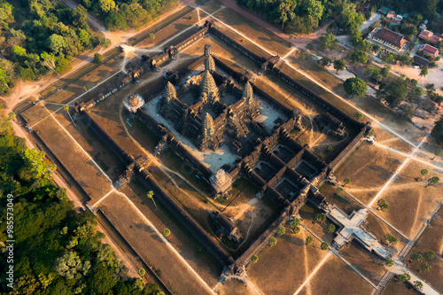 View of the UNESCO Heritage Site Angkor Wat Temple, Angkor wat Top view show the complex of angkor wat architecture.