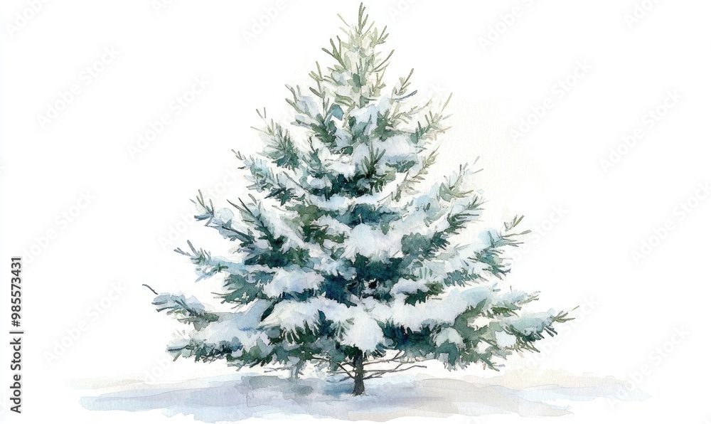 A snow covered pine tree is the main focus of the image A snow covered pine tree is the main focus of the image