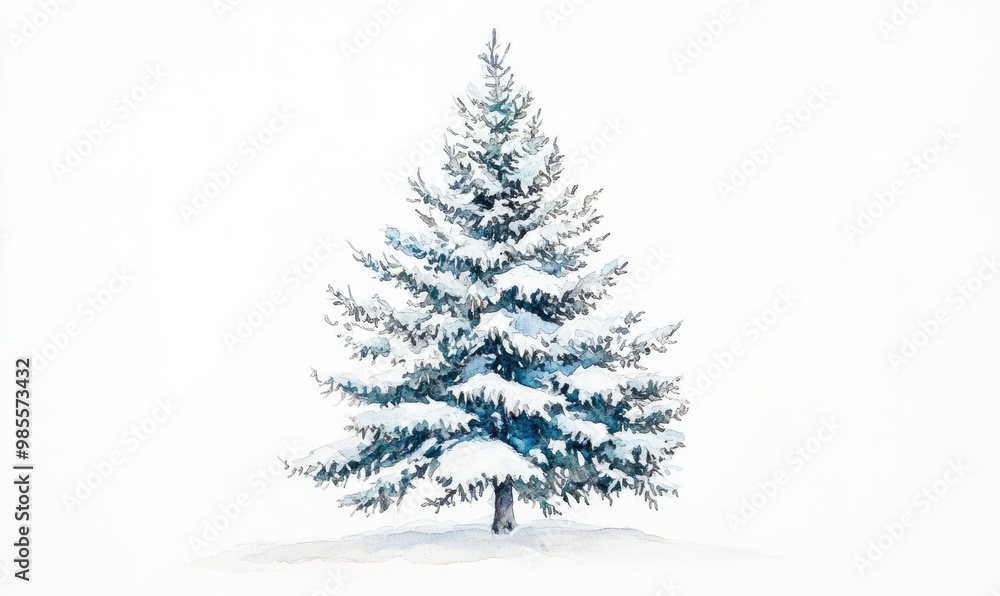A snow covered pine tree is the main focus of the image A snow covered pine tree is the main focus of the image