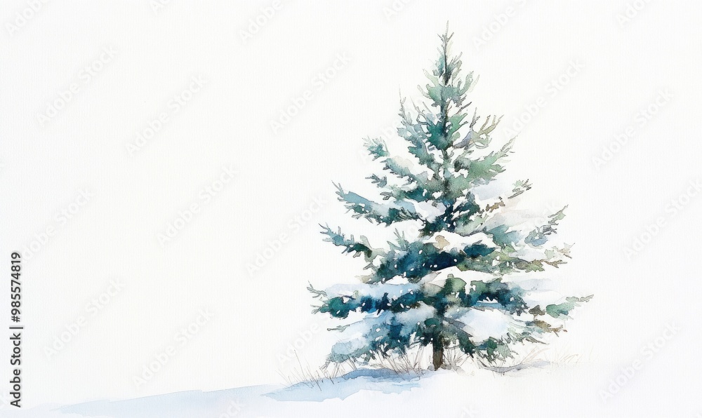 A small pine tree is standing in the snow A small pine tree is standing in the snow