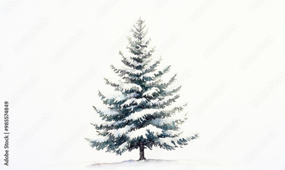 Obraz premium A snow covered pine tree is the main focus of this image