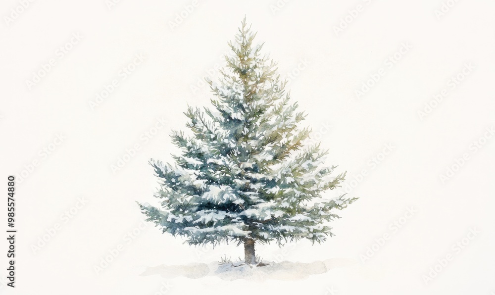 Fototapeta premium A snow covered pine tree is the main focus of this image