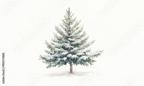 A white background with a single tree in the foreground