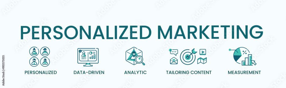 Fototapeta premium Personalized Marketing web icon vector illustration concept for business and digital marketing, personalized, data driven, analytic, tailoring content and measurement. Minimal vector infographic.