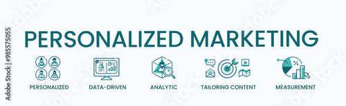 Personalized Marketing web icon vector illustration concept for business and digital marketing, personalized, data driven, analytic, tailoring content and measurement. Minimal vector infographic.