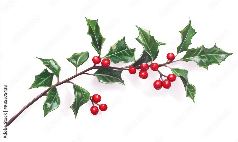 Fototapeta premium A red holly leaf with red berries on it