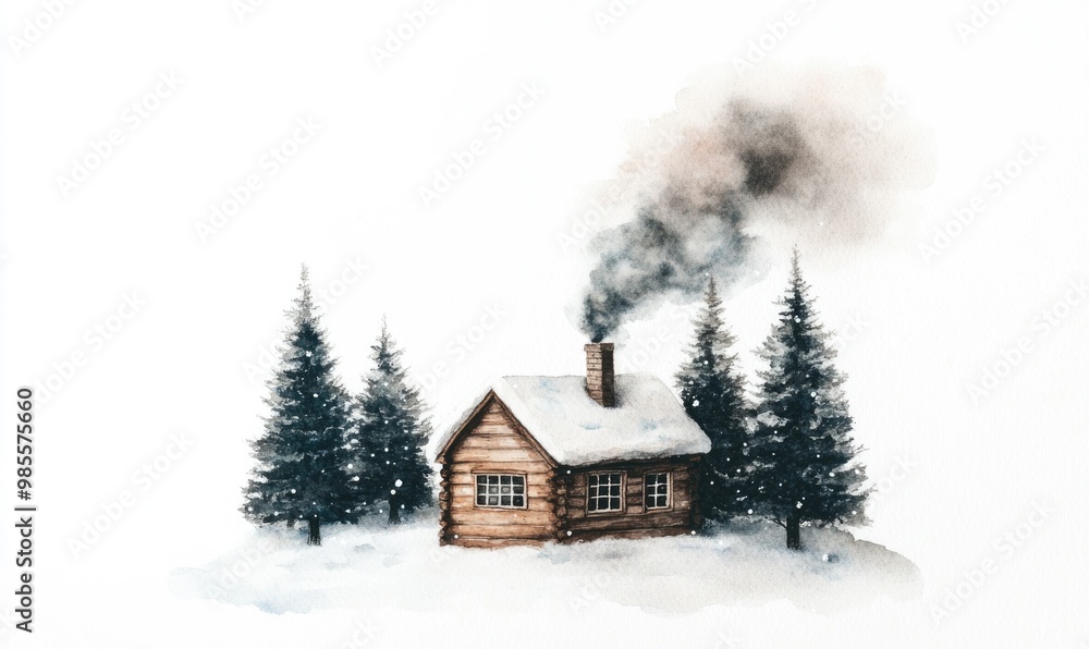 A cabin with smoke coming out of the chimney A cabin with smoke coming out of the chimney