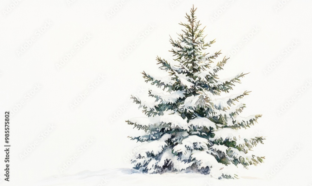 A snow covered pine tree stands alone in a field A snow covered pine tree stands alone in a field