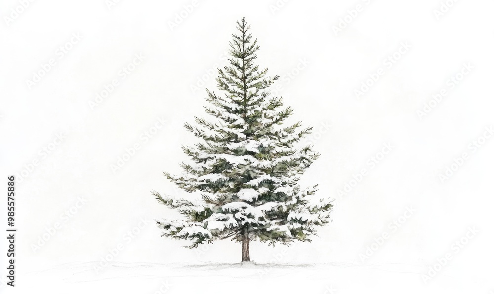 A white background with a single tree in the foreground A white background with a single tree in the foreground