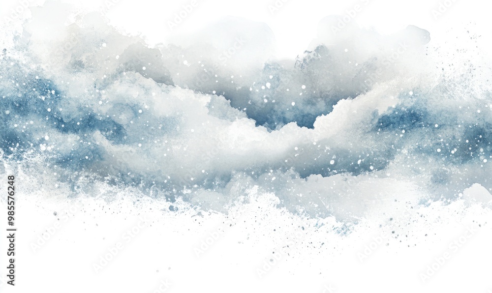 A blue and white cloud with white snowflakes A blue and white cloud with white snowflakes