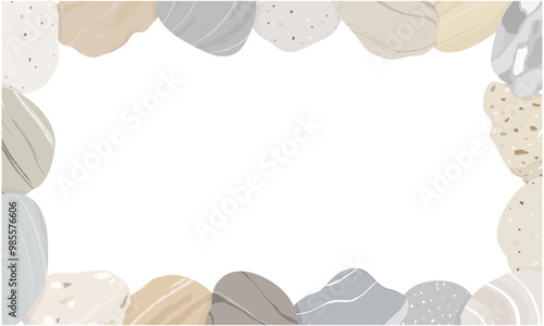 Frame of pebbles and natural stones. Hand drawn vector illustration.