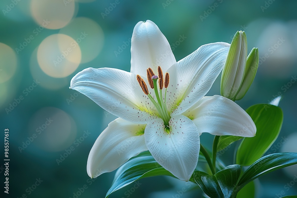 Obraz premium Stunning Close-Up of a White Madonna Flower with Vibrant Petals and Lush Green Background