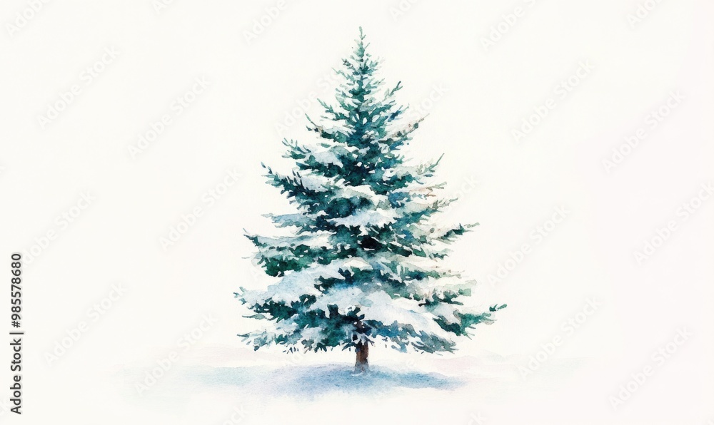 A snow covered pine tree is the main focus of this image A snow covered pine tree is the main focus of this image