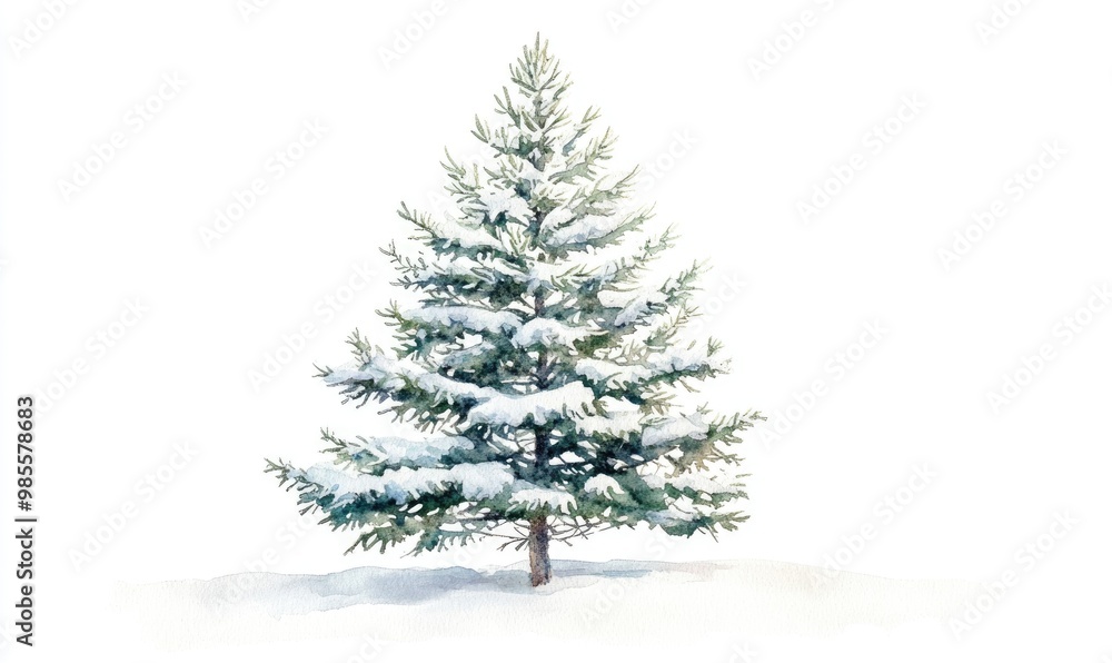 A snow covered pine tree stands alone in a field A snow covered pine tree stands alone in a field